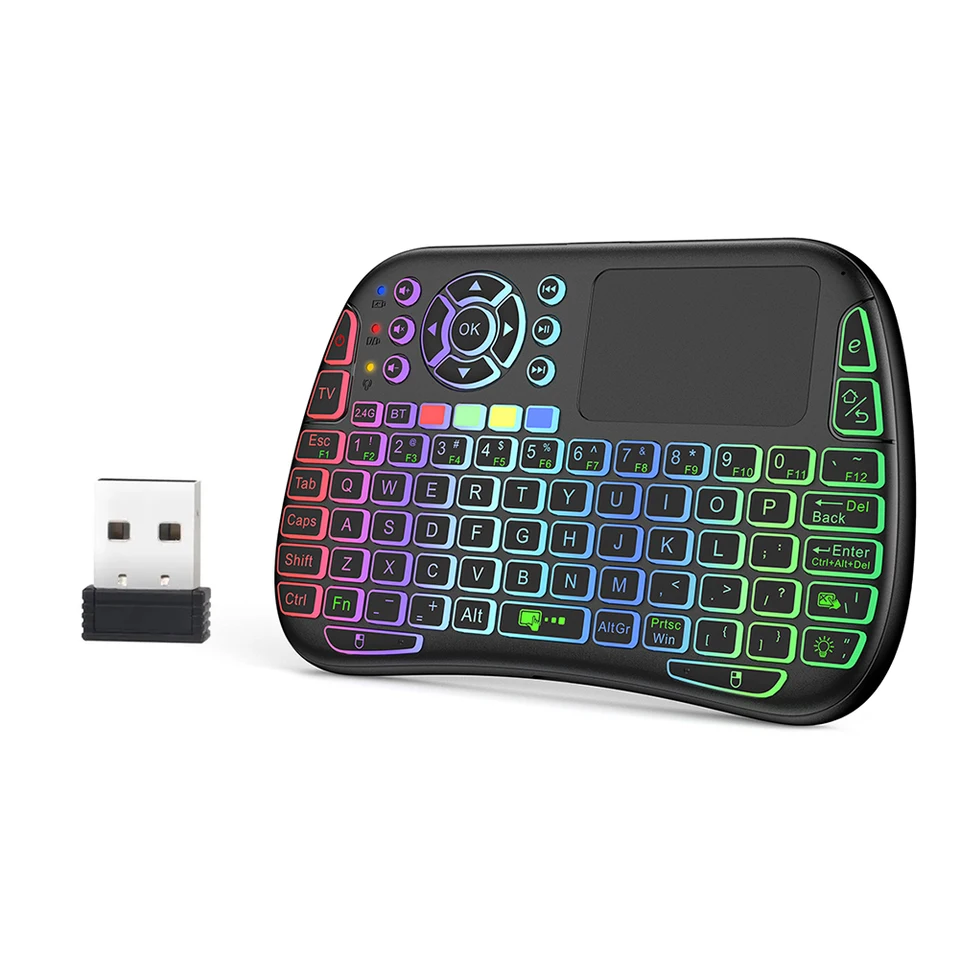 RGB Backlight Keyboard Touchpad s USB prijímačom Smart Keyboard 2.4g/Bluetooth-kompatibilná naučte sa exkluzívne kľúče pre Mac OS Linux