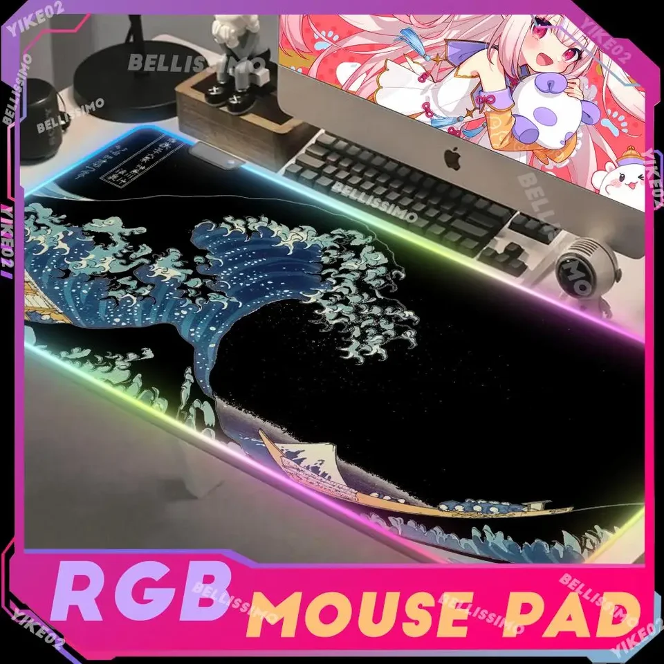 RGB Cool non-šmykľavka Kanagawa Wave Mouse Deskmat Deskmat Keyboard Office XXL Great Wave Off Art Back Light HD tlačový hráč Gamer Tablemat