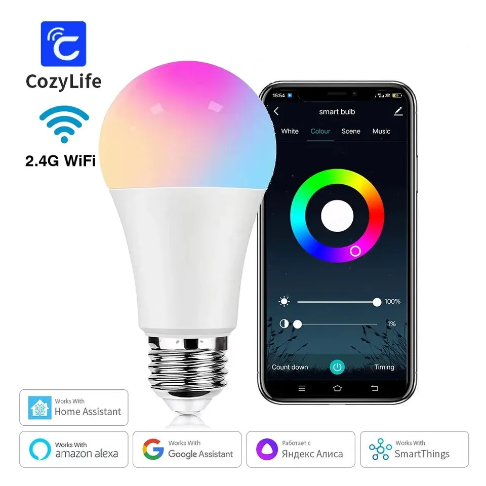 RGB E27 WiFi inteligentná stmievacia žiarovka časovač hlasový ovládanie Cozylife Smartthings Alexa Google Home Alice Home Assistant