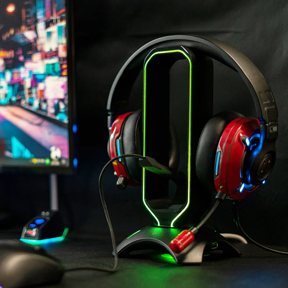 RGB headset stojan s držiakom kábla myši Bungee držiak na ubyt