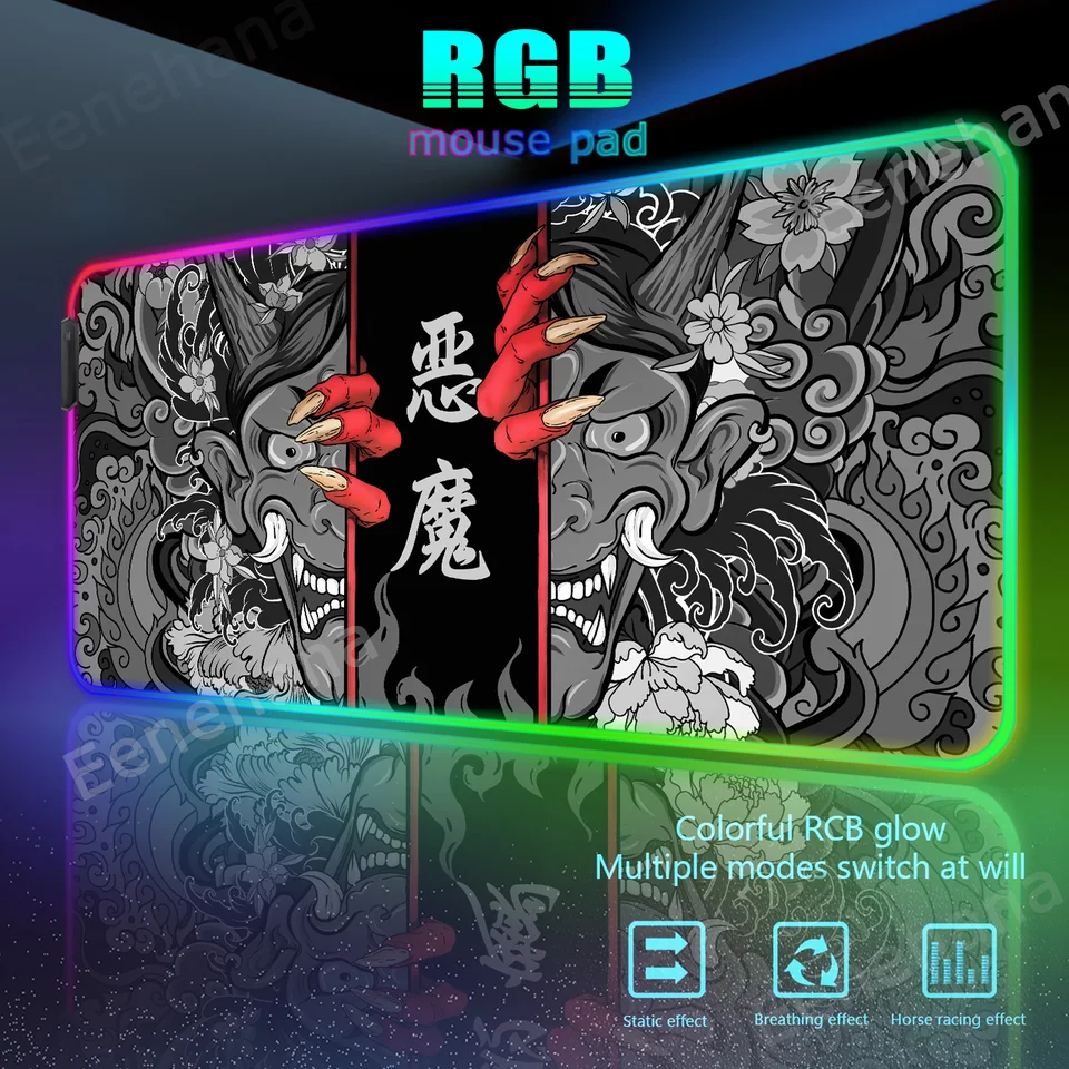 RGB japonský samurai diabol myš podložka čierna hd monster face gamer pad Pad PC Game Ghosts XXL kobercové doplnky