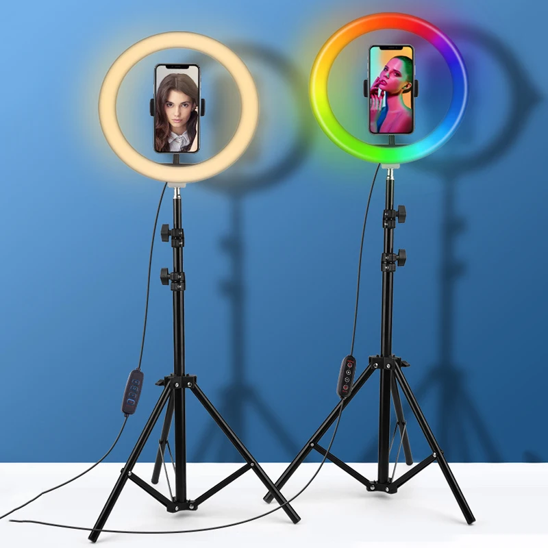 RGB LED krúžkové svetlo 10 -palcové stojany 26 cm RADLOW RILLEGE USB USB s telefónom 16 Svetlých farieb pre živé video vysielanie fotografie