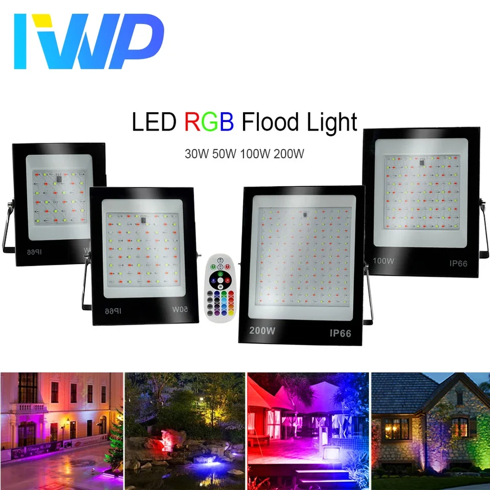RGB LED povodňové svetlo 220V 30W 50W 100W 200W IP66 nepremokavý vonkajší RGB Spotlight Reflector Reflector Projector pre pouličnú záhradu