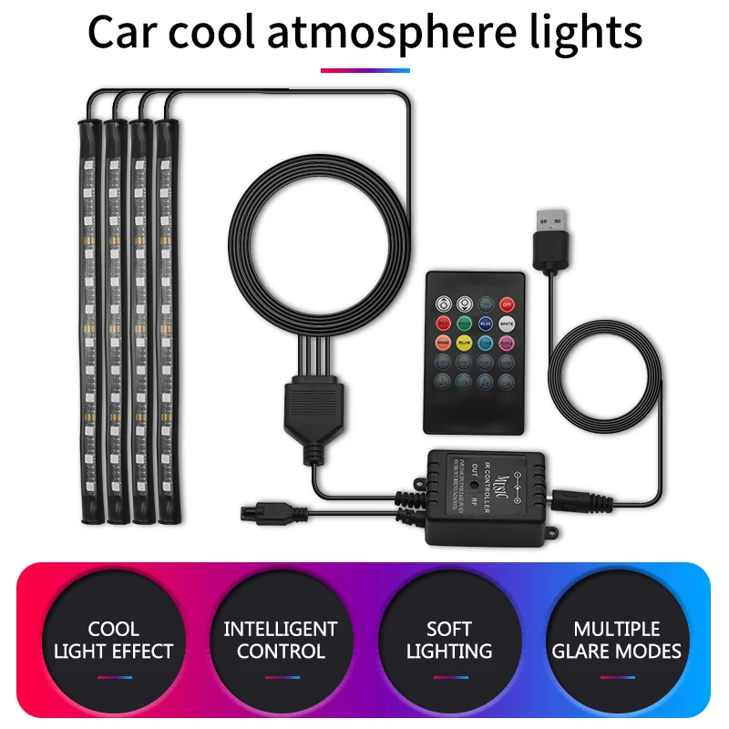 RGB LED pásové svetlo pre Peugeot 206 207 208 301 306 308 406 407 408 3008 508 2008 4007 Atmosférové ​​žiarovky Interiérové ​​svetlo