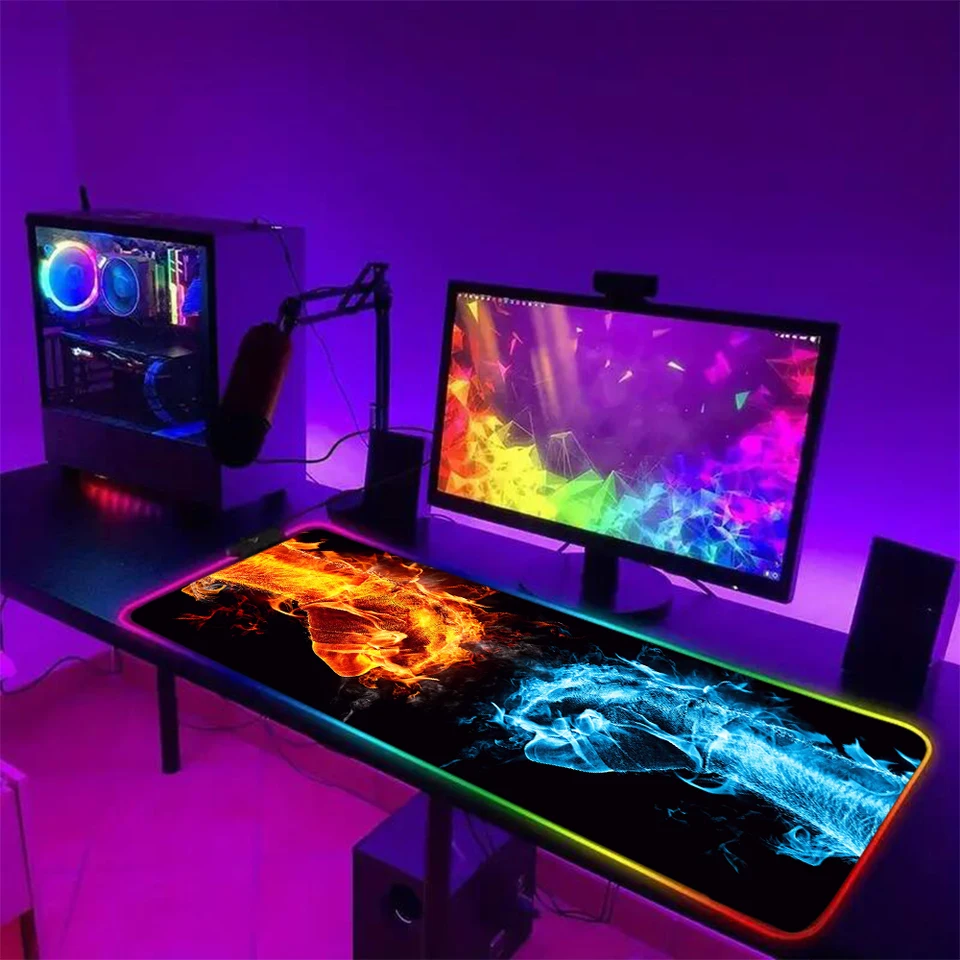 RGB Mouse Pad Anime Fire Fire Boxing PC PC Hamer Klávesnica Herné príslušenstvo Desk Deskmat MousePad XXL koberce rohože