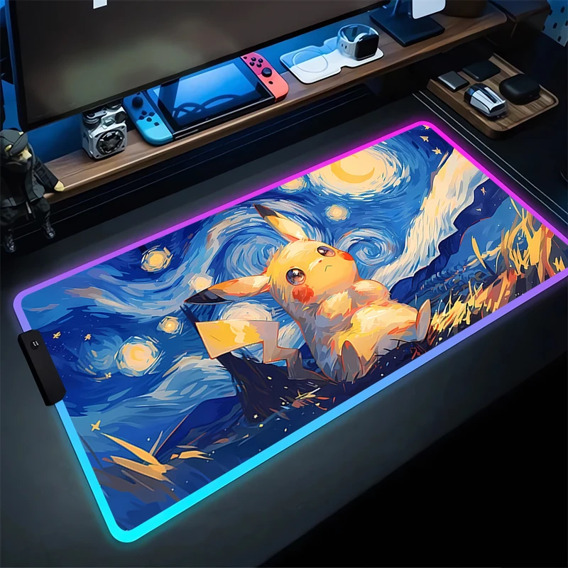 RGB Mouse Pad P-P-Pikachu, ktorý nie je skĺznutý gumový okraj uzamykateľné myšacie spady Hra Play Mats Notebook Počítač P-Pokémon Home Decaster Coaster