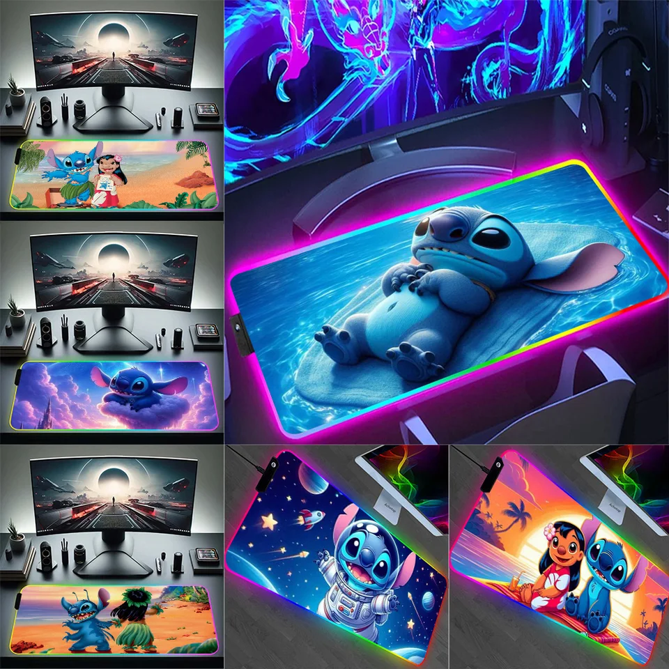 RGB PC Gamer Keyboard Mouse Mouse Pad Mousepad Cute Anime pár Stitch LED GLORGES MOŽNÉ MOŽNÉ MOŽNÉ MOŽNÉ MOŽNÉ MOŽNO