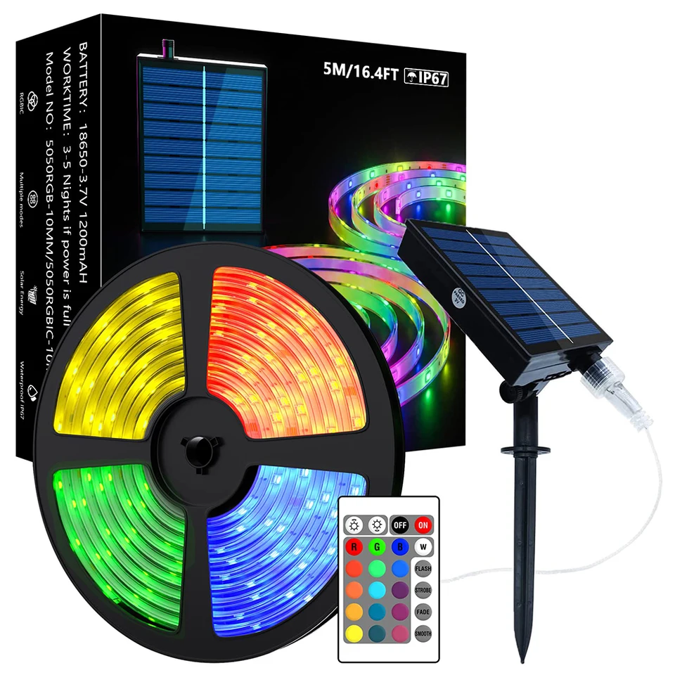 RGB Solar LED LEGGLE SLETIC IP67 nepremokavá vonkajšia záhrada vianočná dekorácia vianočná slnečná solárna šnúra svetlo rozprávkový pás.