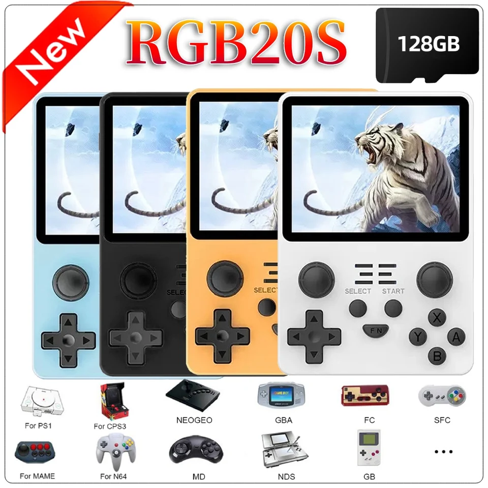RGB20S Retro videohra konzola 3,5 palca IPS WiFi Screen Open Source Dual Joolstick Mini Runcheld Game Player Detský darček