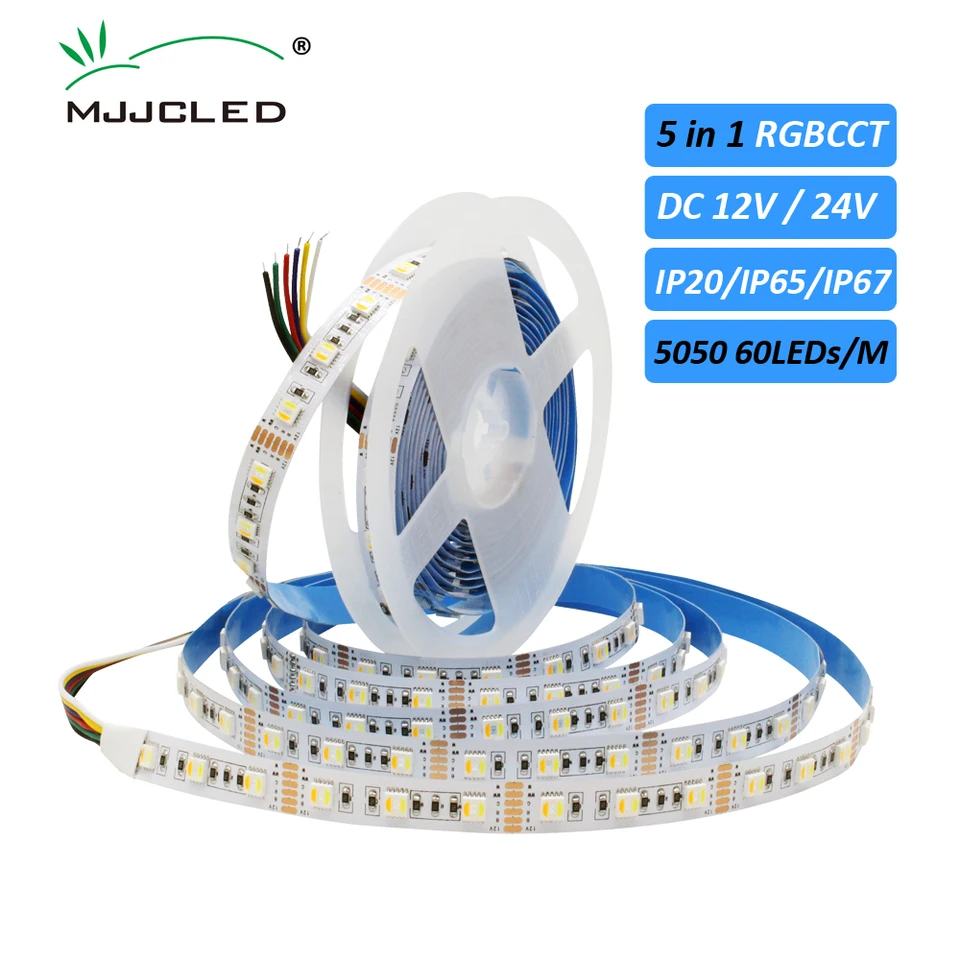 RGBWW LED Strip 12V Radi 24v DC SMD 5050 5M 5in1 IP65 Vodotesná flexibilná flexibilná páska RGB CCT RGBW RGBCCT LED svetlá pre miestnosť