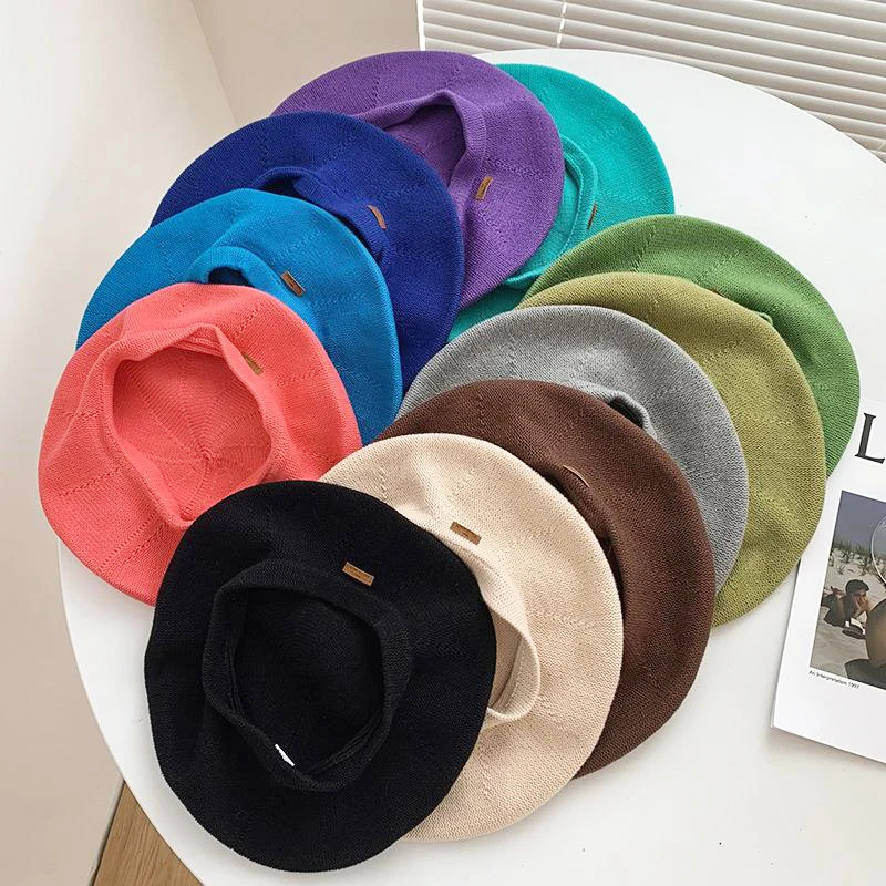RH Ženy pletené čiapky baret jar jeseň na jeseň veľkú hlavu maliar klobúk vintage kapota pevná farba dievčenské klobúky