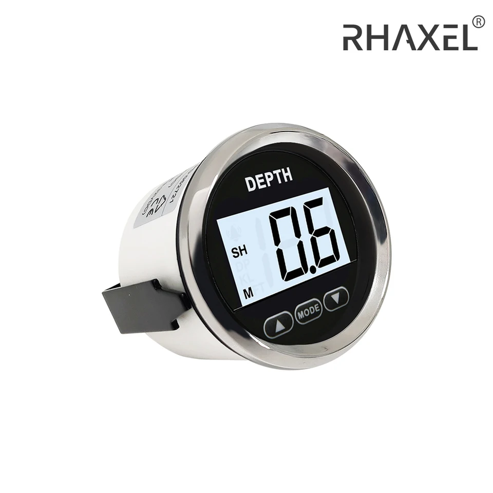 Rhaxel 52 mm (2 '') Indikátor digitálneho hĺbky s bielym podsvietením pre lodné plachetnice s prevodníkom 12Volt