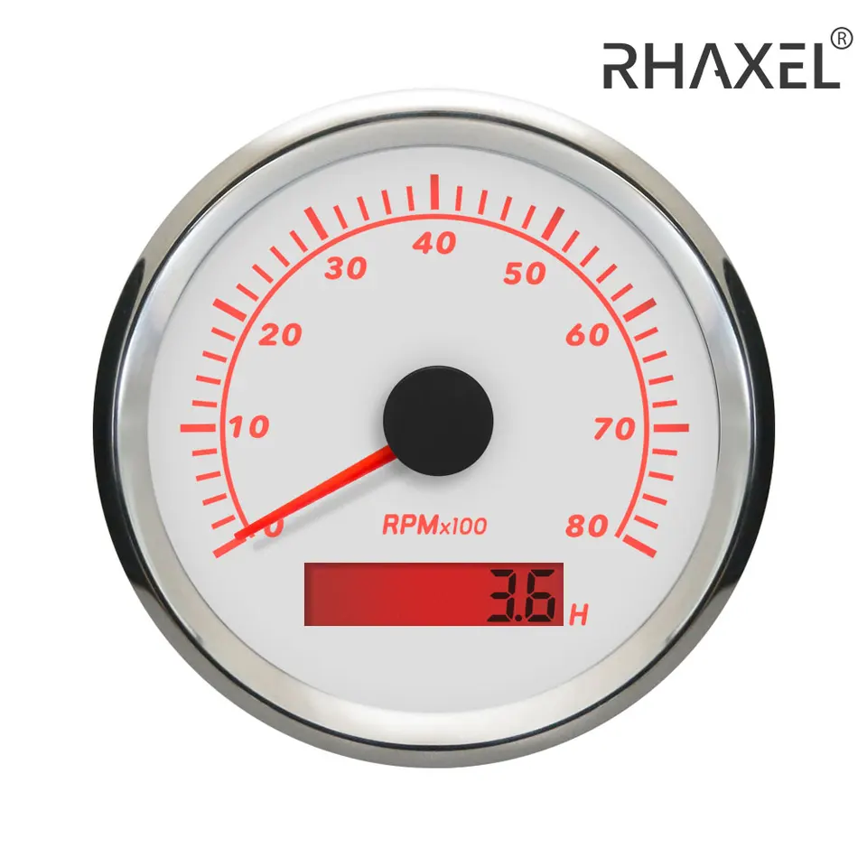 Rhaxel 85 mm tachometer 4000 ot / min 7000 ot / min 8000 ot / min s počítadlom otáčok s hodinovým metrom 9-32V červeného podsvietenia pre jachty pre nákladné autá