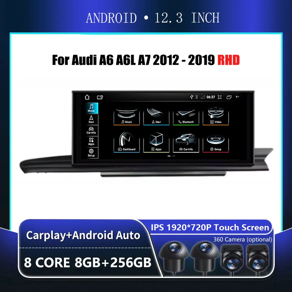 RHD 12,3 palca dotyková obrazovka pre Android pre Audi A6 A6L A7 2012 - 2019 CARPLAY MONILE MONITIME Multimediálny automatický rádio Player