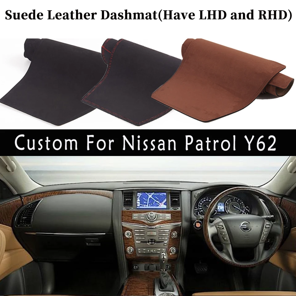 Rhdaccesories Car-Styling Suede Leather Dashmat Dashboard Cover Dash Mat Carpet pre Nissan Patrol Y62 2013 2014 2015 2017 202