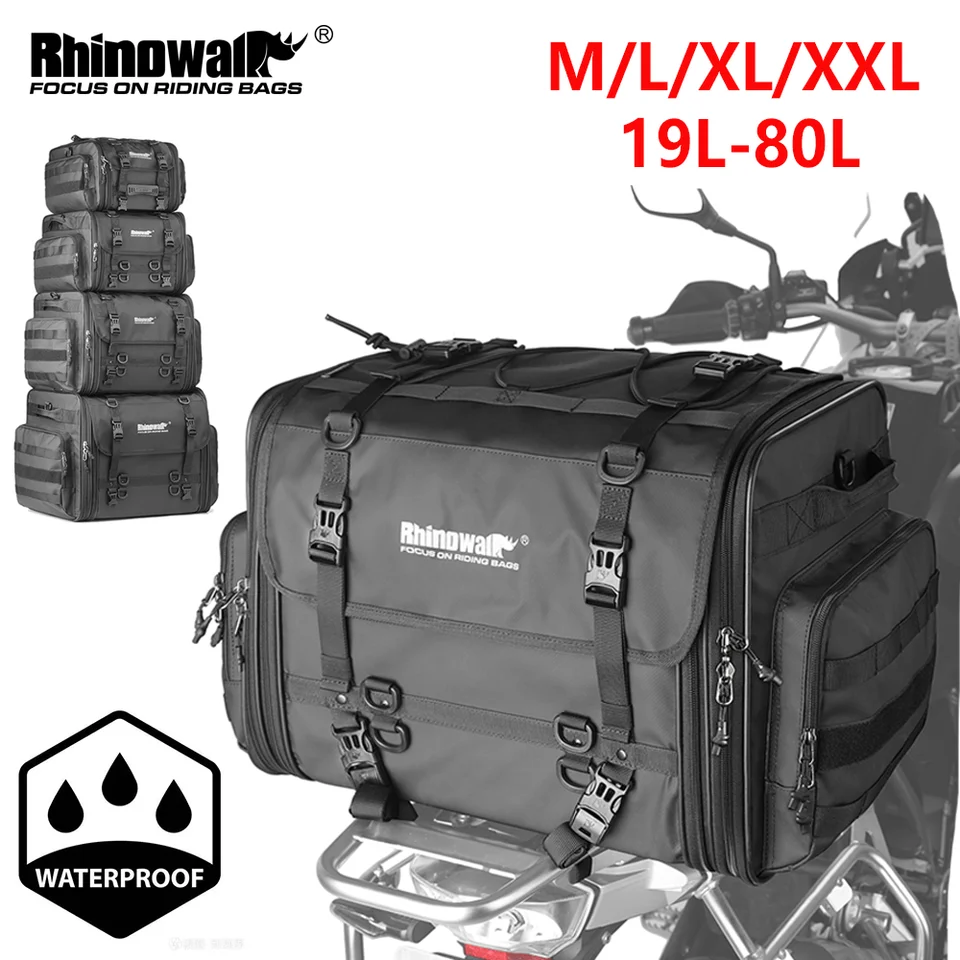 Rhinowalk 19L-80L Motocyklové zadné sedadlá Vodotesné rozšíriteľné motorové batožiny Pannier Tail Saddle Motor príslušenstvo