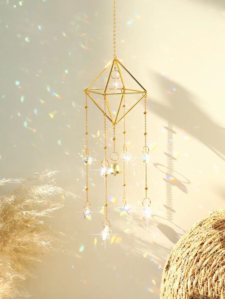 Rhombus Crystal Sun Catcher so zvonom a hviezdnym oknom zvonkohry pre záhradu Suncatcher Outdoor Decors Car Darček
