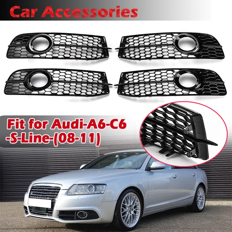 Rhyming Car Fog Light Rám predný nárazník dolný grilový grilový kryt rámový kryt s otvorom lampy pre Audi A6 C6 S-Line 2008-2011