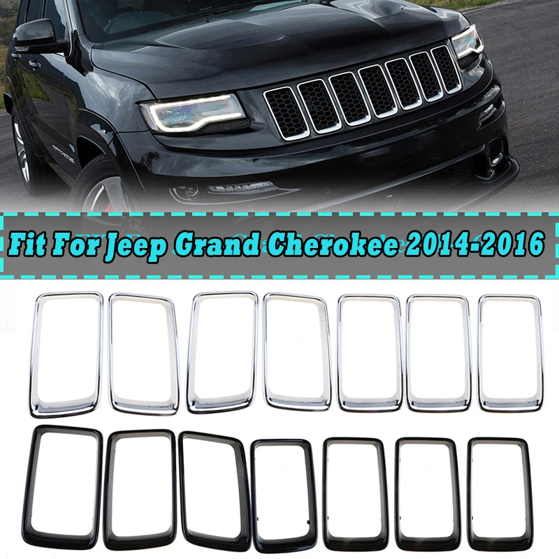 Rhyming predné mriežky kryt chladiča vložky Grill Ring Auto Príslušenstvo Nahradenie pre Jeep Grand Cherokee 2014-2016