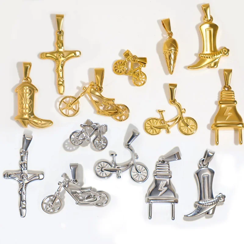 Rhysong Tarnish Free Pendant Motorycle Bicycle topánky zástrčka Kríž zmrzlina z nehrdzavejúcej ocele Zlato kúzlo retro náhrdelné príslušenstvo