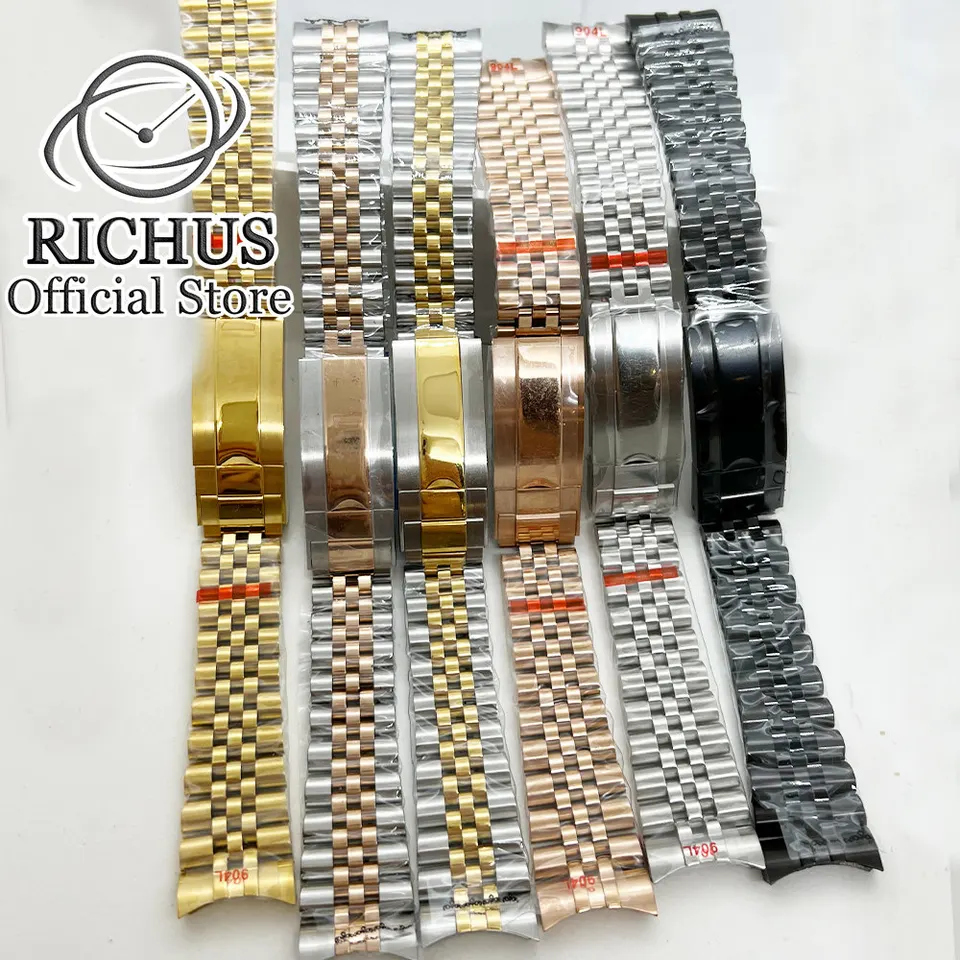 Richus 20 mm strieborné zlato Rose Gold Black Jubilee z nehrdzavejúcej ocele Skladacia spona Fit Sub GMT hodinky Pase Patrap Náramok