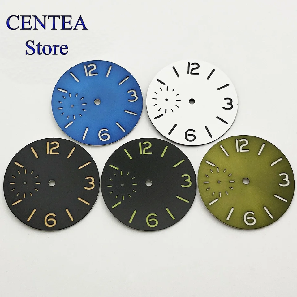 Richus 37 mm čierna/biela/modrá/zelená hodinky Dial Zelený svetelný číselník Fit ETA 6497 alebo pohybu ST3600 ST3600