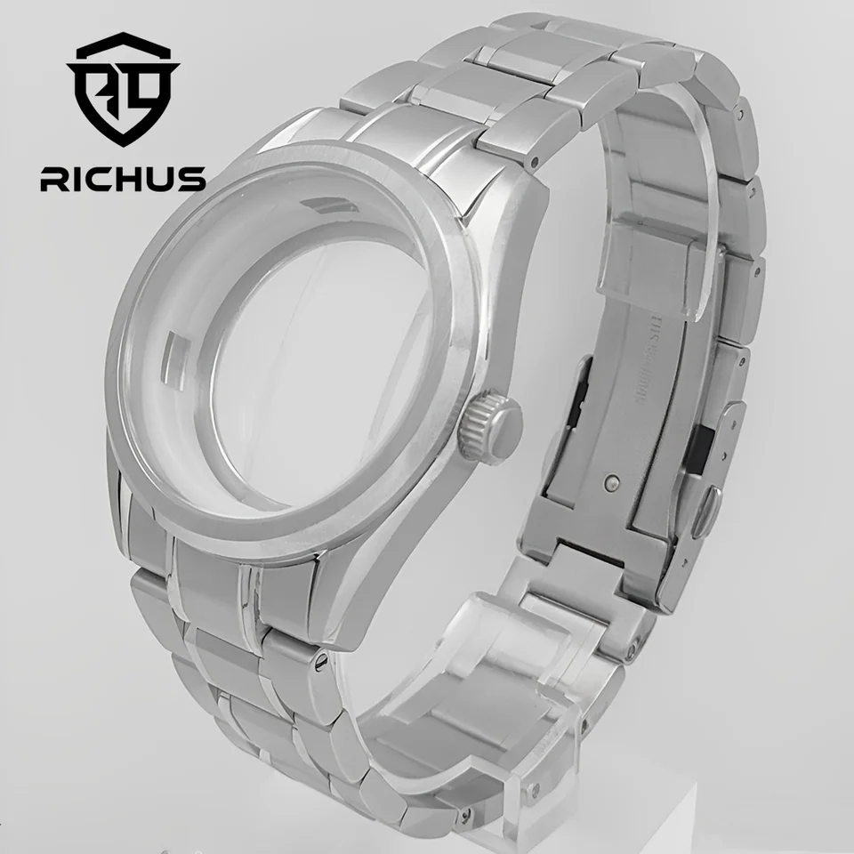 Richus NH35 hodinky puzdro 40 mm strieborné hodinky Sapphire Glass s popruhom Fit NH34 NH35 NH36 MOHE