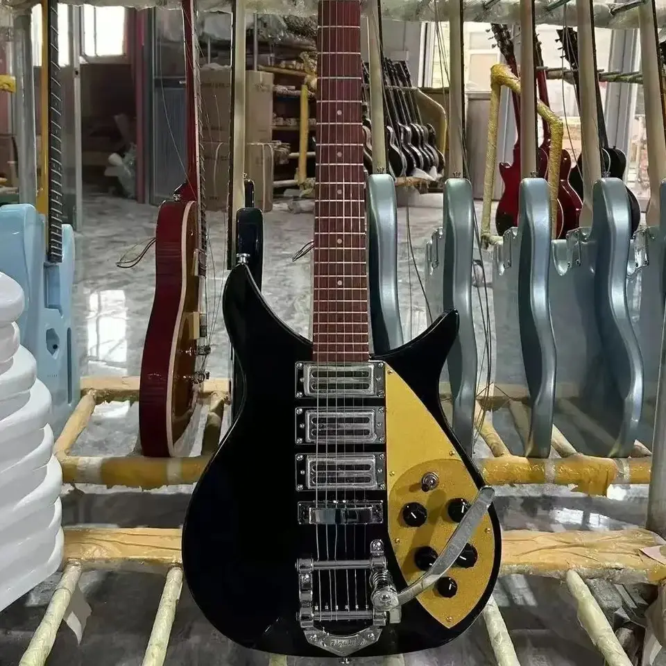 Ricken 325 Backer Black Yellow Electric Guitar Tremolo System Bridge Bridge Rosewood Fretboard MAHOGONE BODY Dobrá kvalita a zafarbenie