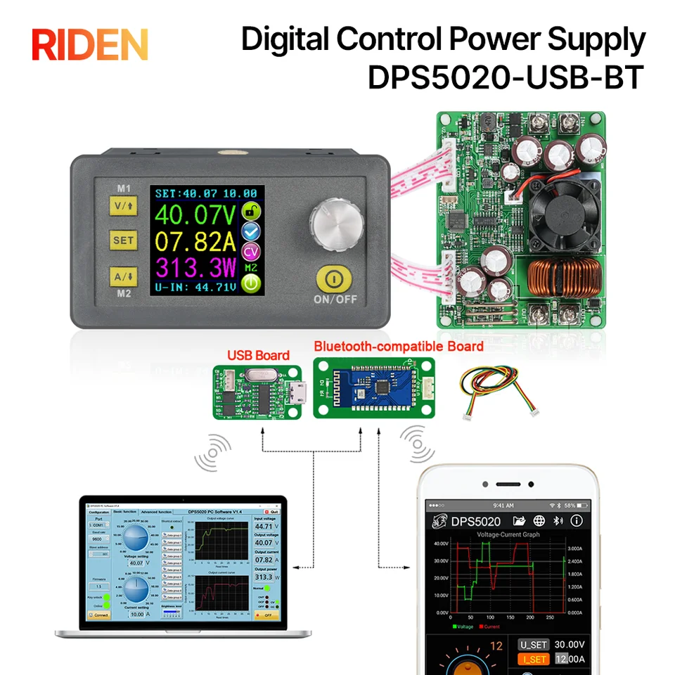 RIDEN DPS5020 Konštantné napätie DC DC DC SPEKTULÁ Komunikačná lavica napájacie napájacie napätie Voltmeter 50V 20A