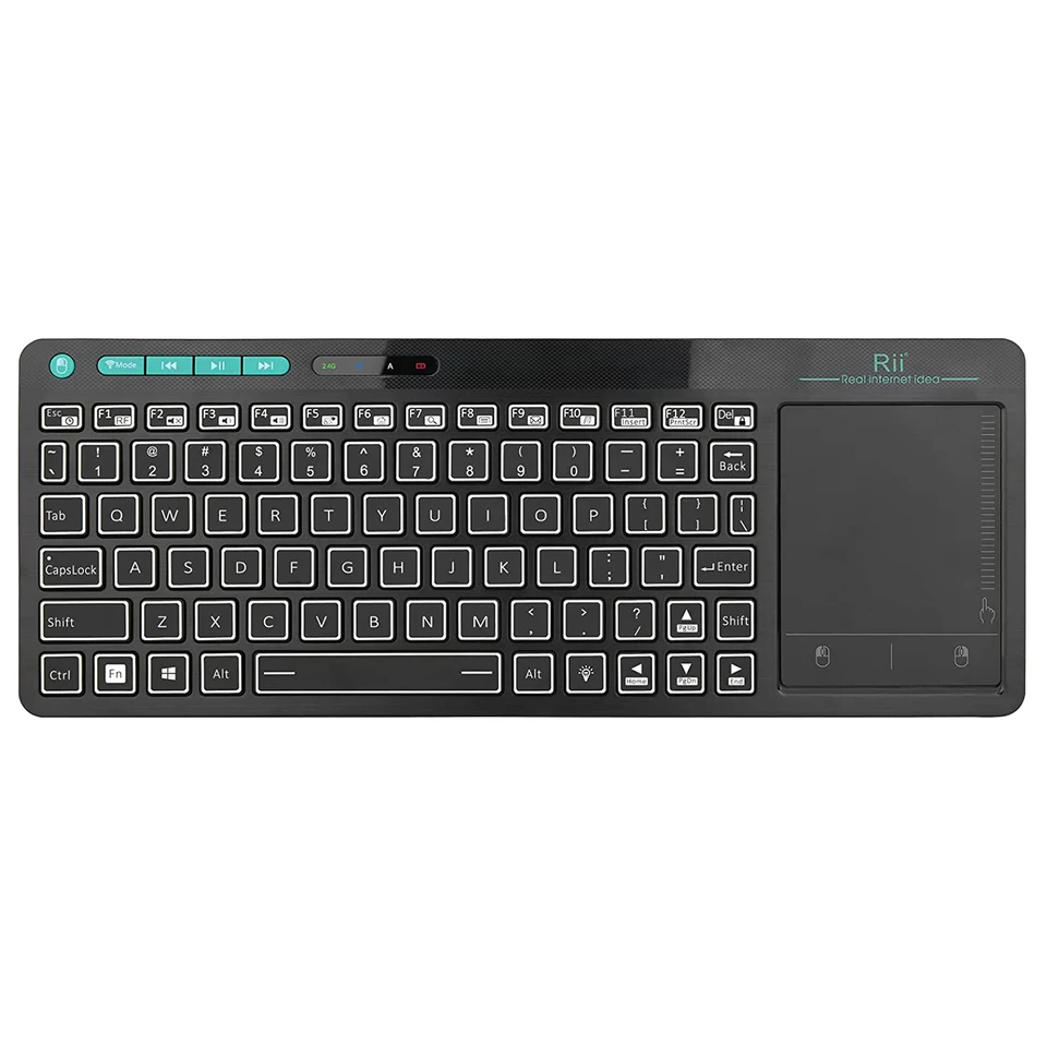 RII K18S Mini Bluetooth Wireless 2-LED farebná podsvietená multimediálna klávesnica myši nabíjateľná klávesnica pre Android TV Box /PC