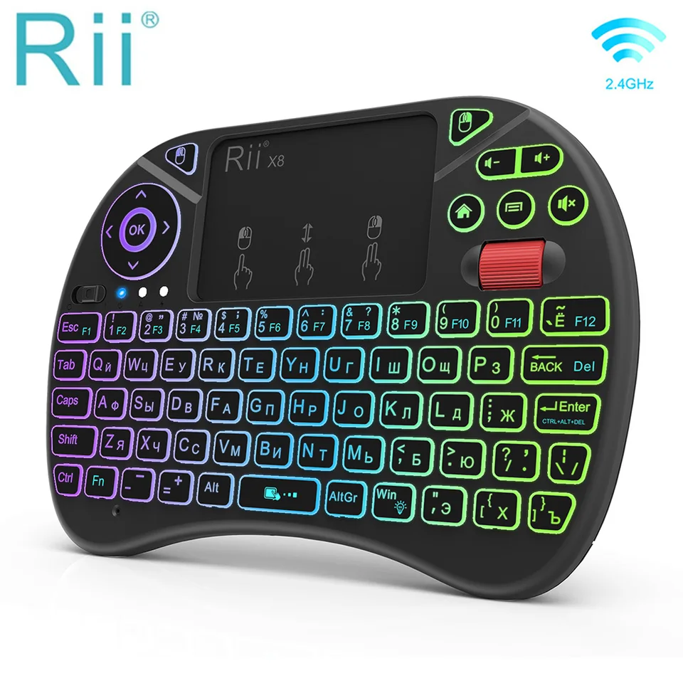RII X8 2,4 GHz Wireless Russian/Angličtina/Francúzska/španielska klávesnica s diaľkovým ovládaním s dotykovým podsvietením pre PC Android TV Box
