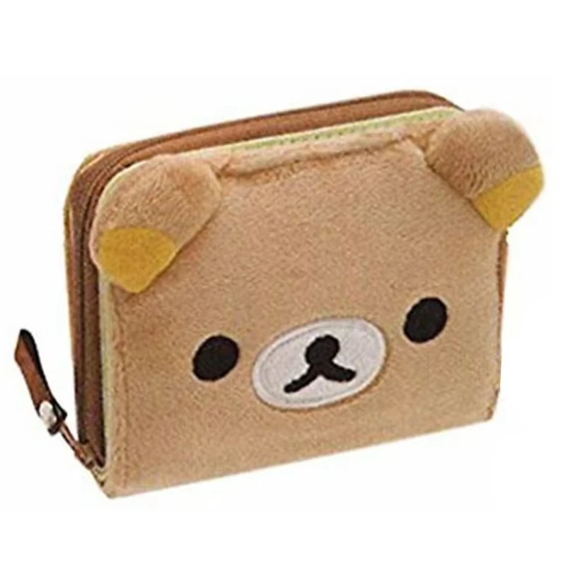 Rilakkuma plyšová peňaženka kabelka karikatúra medveď tvár roztomilé malé krátke peňaženky pre ženy dievčatá kawaii kapes peňažné klipy taška