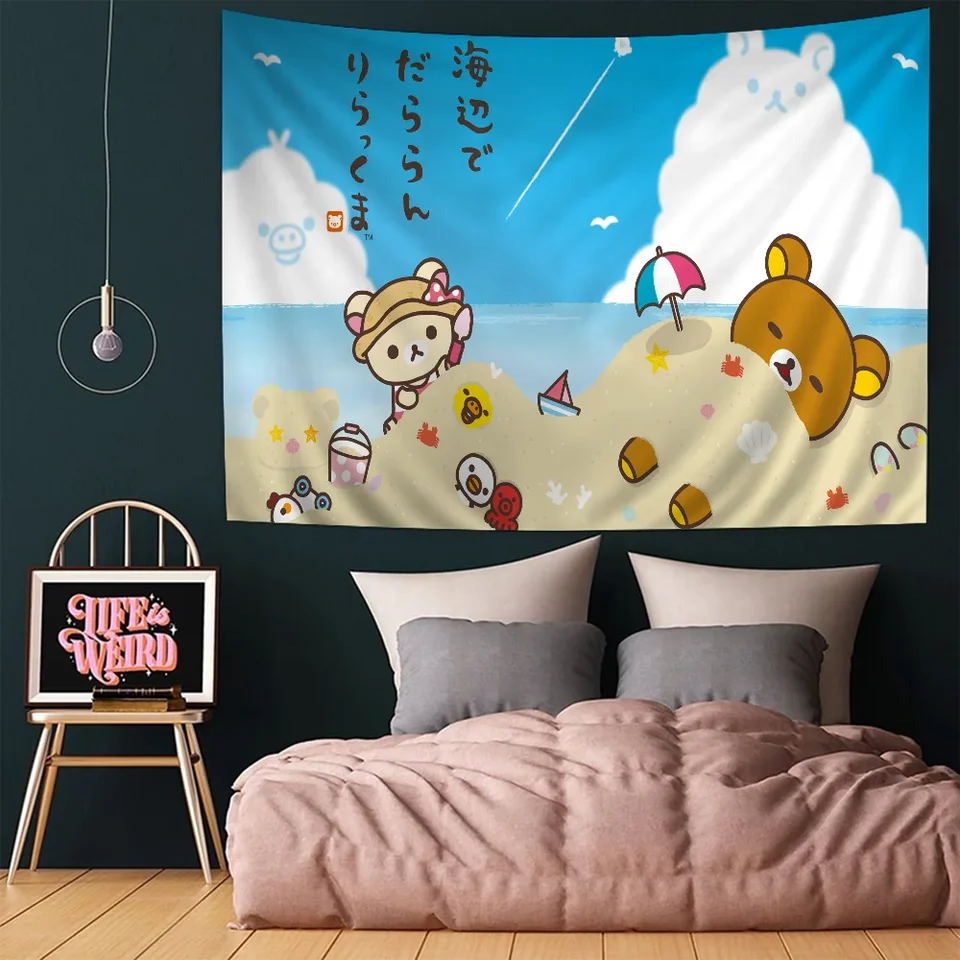 Rilakkuma vytlačená veľká stena tapiséria závesný tarot hippie nástenné koberce Koberec