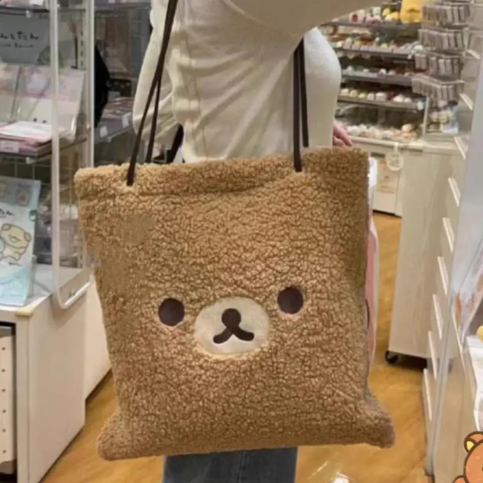 Rilakkuma Zimná tenká lano plyšná taška na rameno vrecko na plece veľkú kapacitu vrecko na ramene Karika
