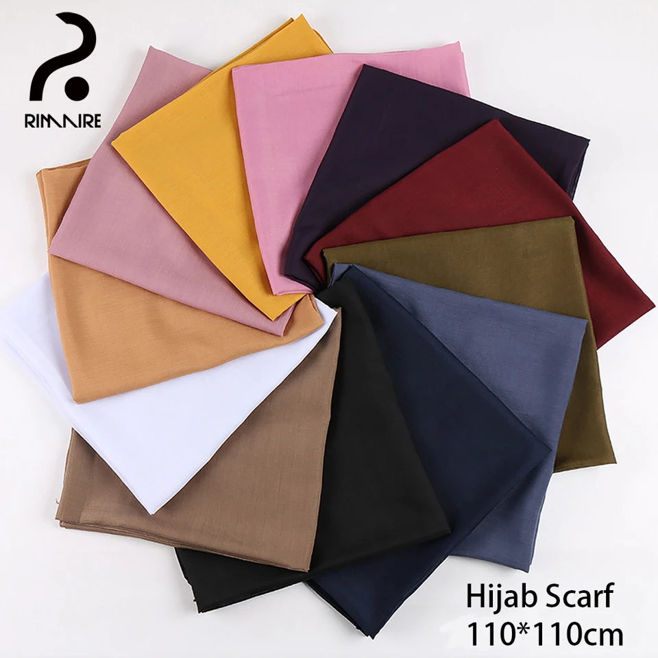 Rimaire Cotton Pure Color Moslim hidžáb Islamské ženy Jemly Mäkké a pohodlné turban 110*110 cm štvorcový šál široko používaný