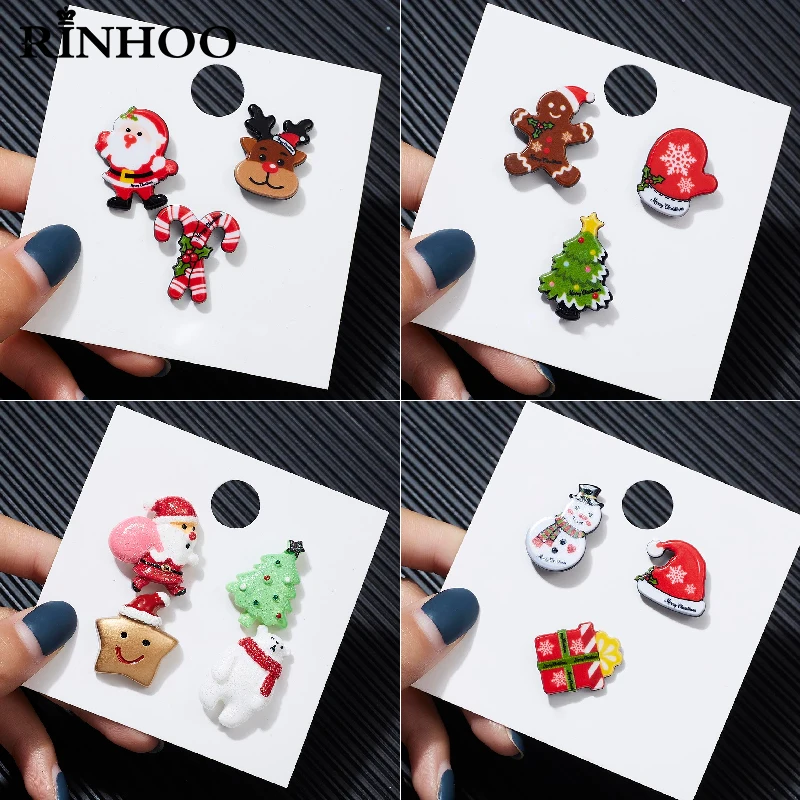 Rinhoo akryl 3/4ks vianočné brošny Set Snowman Santa Claus Bells