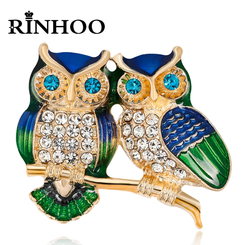 Rinhoo krásne sovy brošes Kórejský módny kamienok Brošák odznak Pin Bird Animal Party