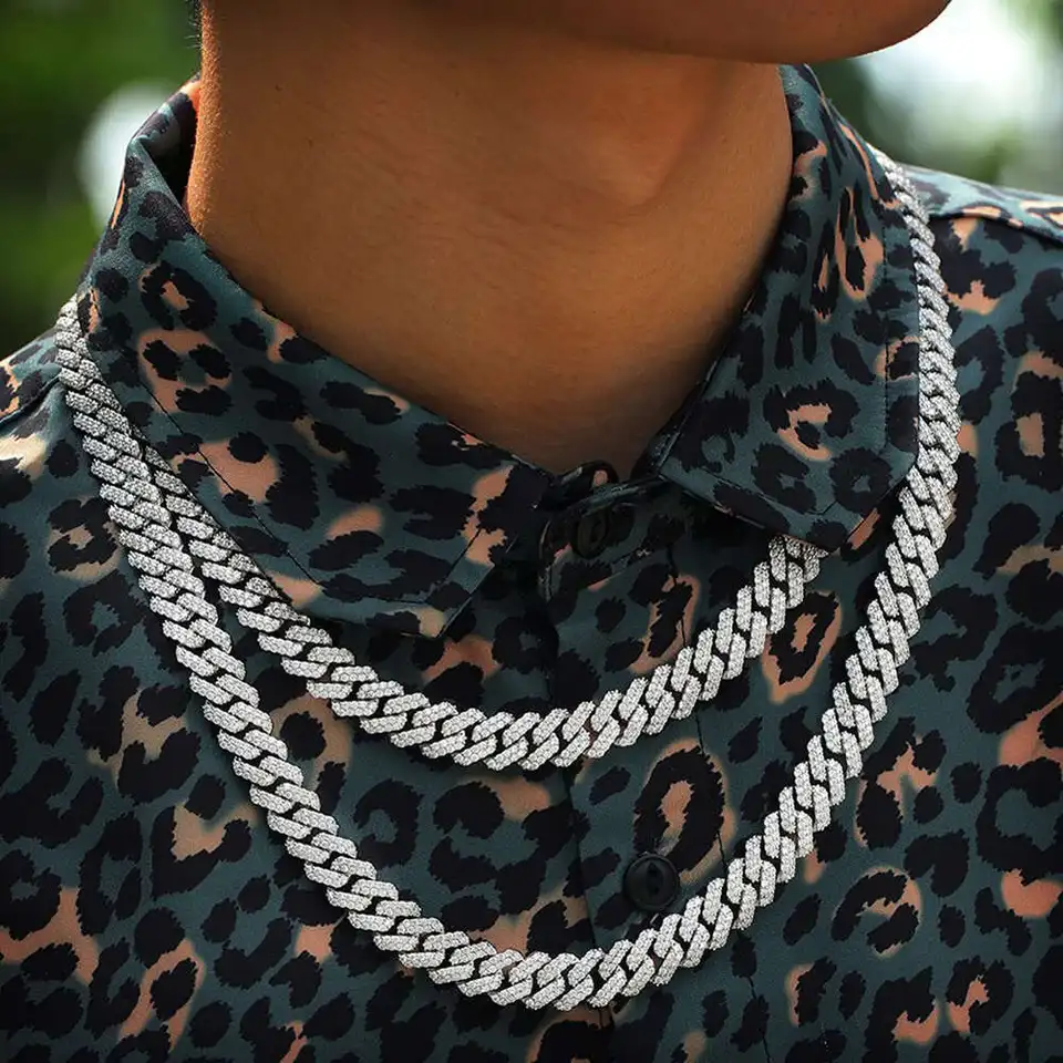 Rinntin SMN51 S925 Sterling Silver D VVS Moissanit Reťaz Hiphop Kubánsky reťazec