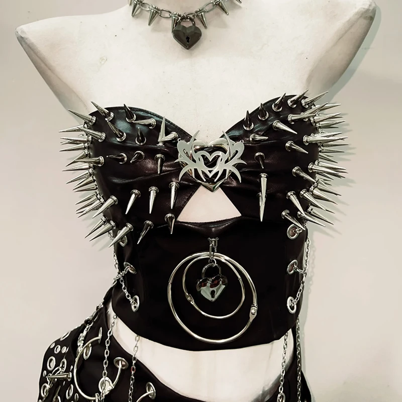 Rivets top y2k móda y2k oblečenie y2k plodina top gotické odevy vintage vrcholy krížové vrcholy e dievčenské oblečenie sexy top harajuku topy