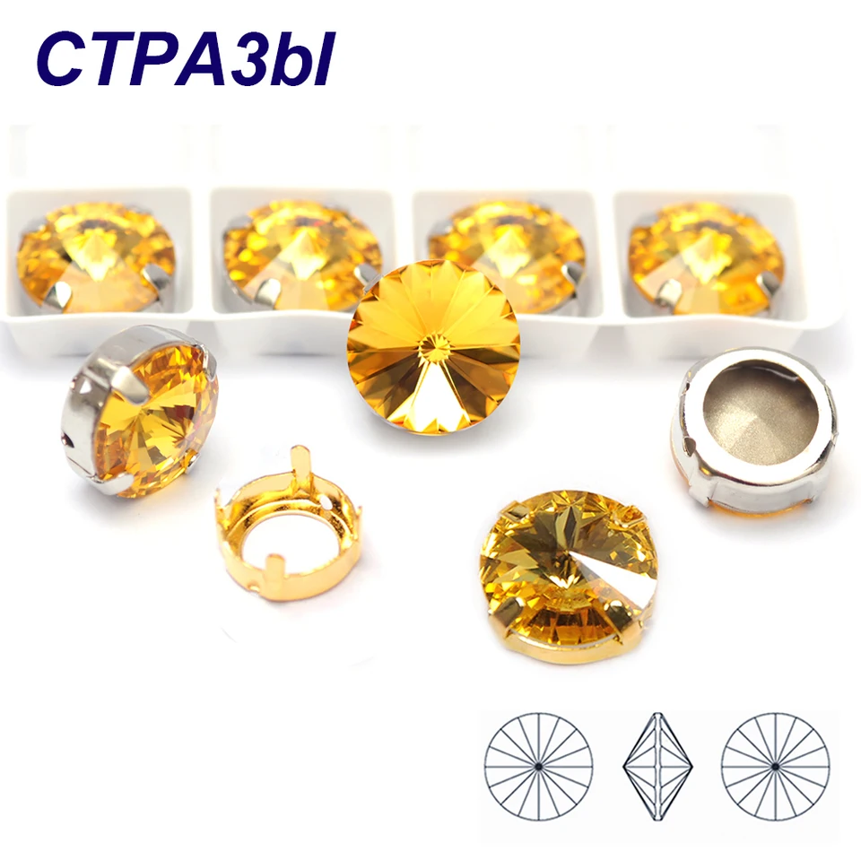 Rivoli tvar K9 Fancy Glass Charms Kázlo kamienok svetlo Topaz Crystal 3D šperky výroby korálikov pre výzdobu na nechty