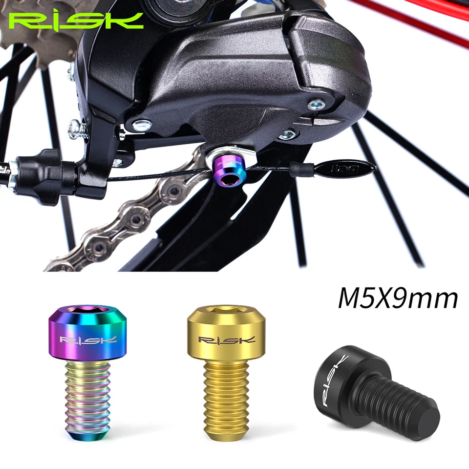 Riziko 2ks M5x9 mm bicykel predný zadný prehadzový drôt Vnútorná čiara Fix Press Press skrutka Titanium Zliatina MTB Mountain Bike Lin