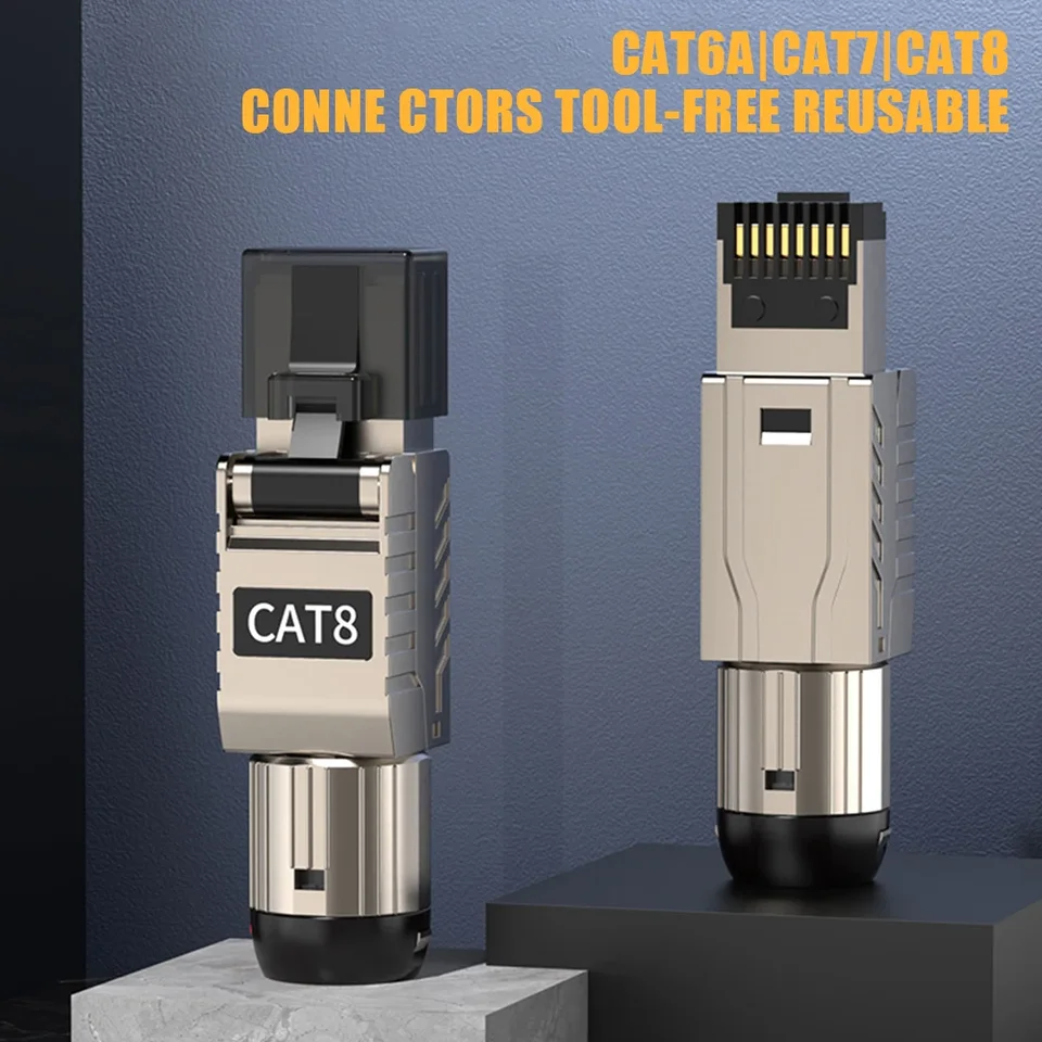 RJ45 CAT6A CAT7 CAT8 CAT8 Konektory Network Modular Plug Metal Tool Free Easy Termination Plug 2000MHz 40G LAN kábel 22awg - 24awg