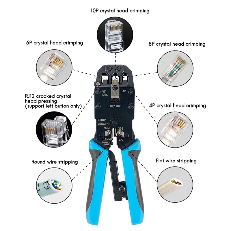 RJ45 Network Crimper 10p 8p 6p 4p Crimping Tools Stripper pre RJ45 RJ11 RJ12 RJ50 Connector Connector Ethernet kábel