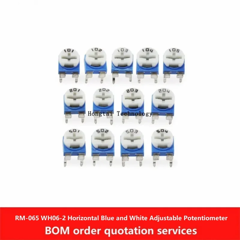 RM-065 WH06-2 Horizontálne modro biely potenciometer 103 100 200 500 1k 2k 5k 10k 20k 50k 100k 200k 200k 500k 1 m 1m nastaviteľný rezistor