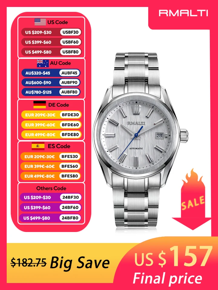 RMALTI 40 mm mužský nový biely brezový štýl kvalita ľanu Automatický mechanický luxusný klasický obchod Sapphire 10bar NH35 Predaj