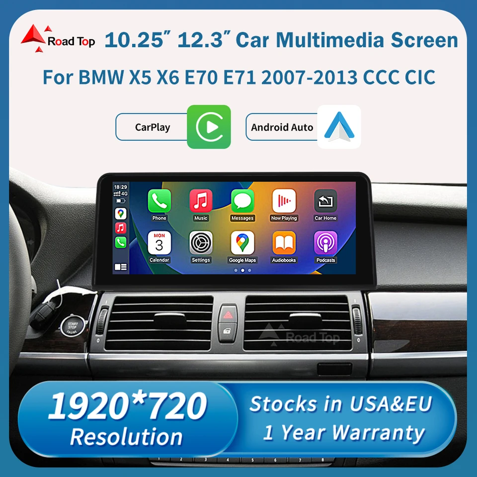 Road Top 1920*720 Linux Screen Wireless CarPlay Android Auto Car Multimedia Display pre BMW X5 X6 E70 E71 2007-2013 CCC CIC