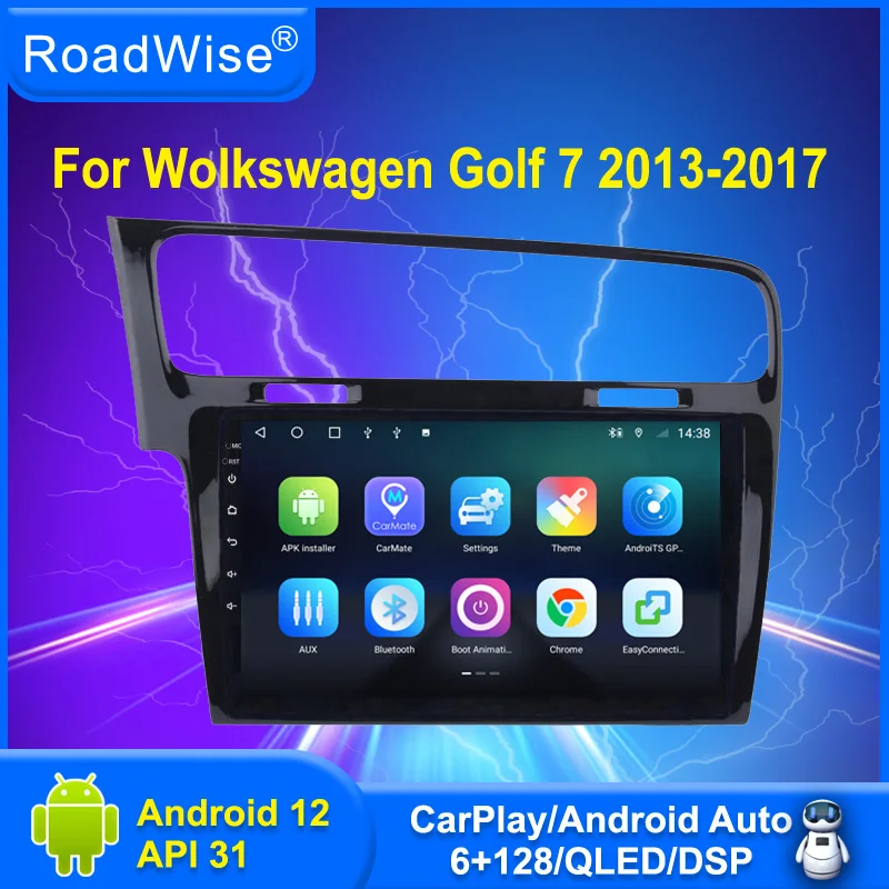 Roadwise Android 12 Car Radio CarPlay pre Volkswagen VW Golf 7 2013 2014 2015 2016 2016 2017 Multimedia 4G GPS DSP DVD 2DIN Autoradio