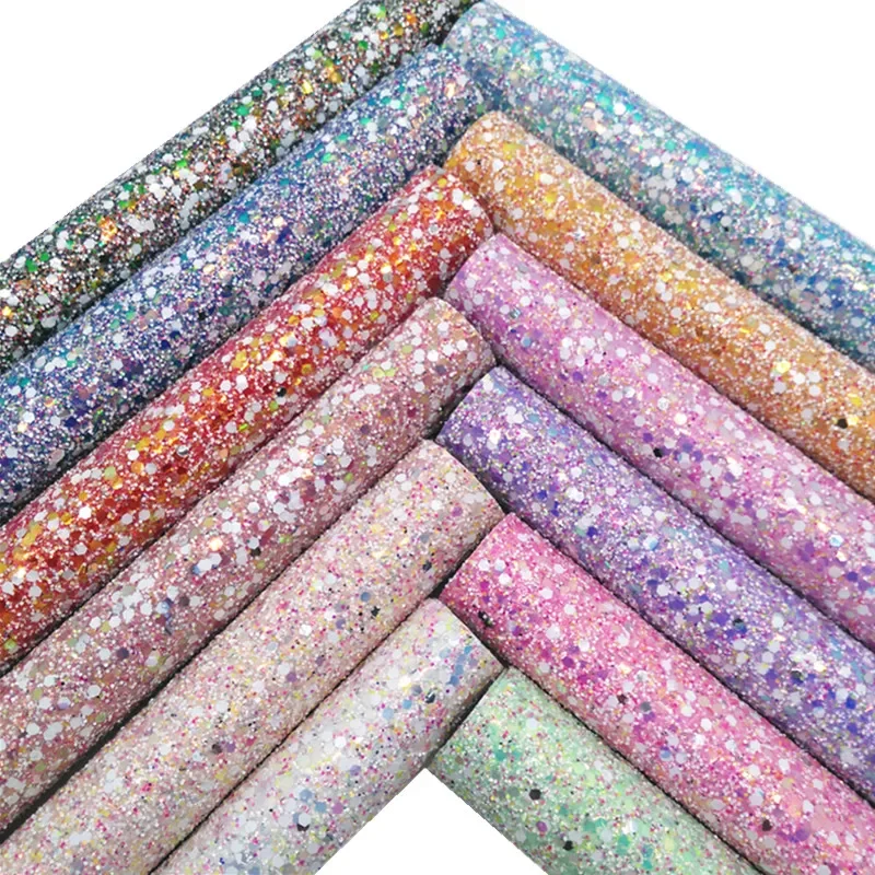 Robustné trblietavé faux vinylová tkanina s pletenými záložnými trblietavými koženými plachtami pre náušnice DIY 21x29cm GM2361A