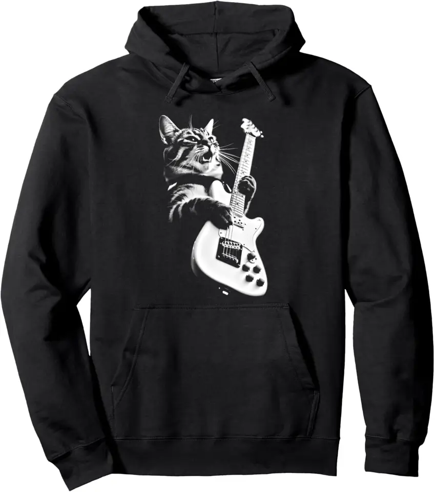 Rock Cat Hra na gitaru - Funny gitarová mačka Pullover Hoodie Unisex Autumn Streetwear Tops Women Men Obliekanie Funny mikina