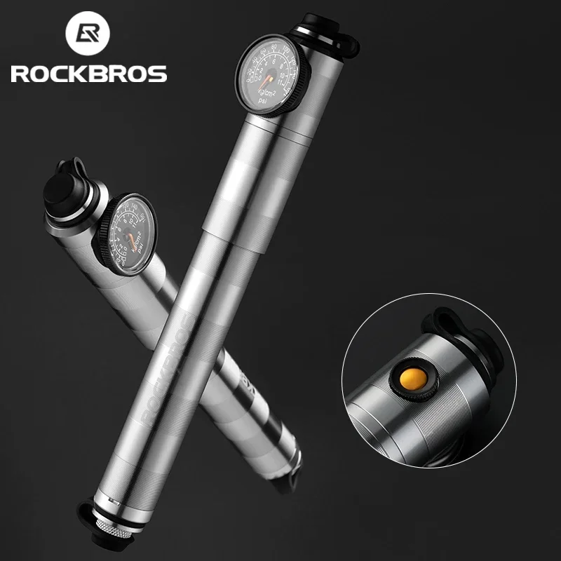 Rockbros Bike Pump High Tlace Hliníková zliatina CNC Dustodolný barometer AV/FV ultragilný prenosný nafterný bicykel Príslušenstvo